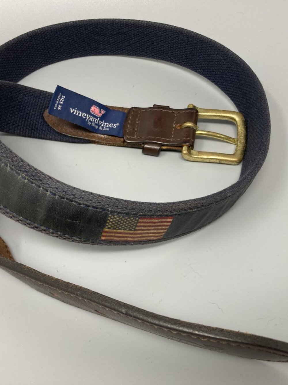 Vineyard Vines American Flag Belt Mens Preppy Patriotic USA Size 36, preppy